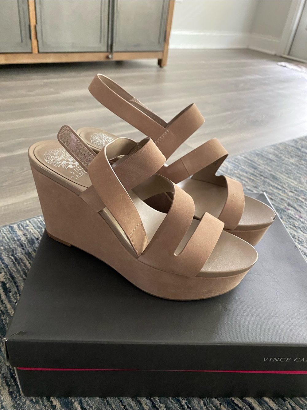 Vince Camuto Nude Taupe Strappy Wedge Sandals